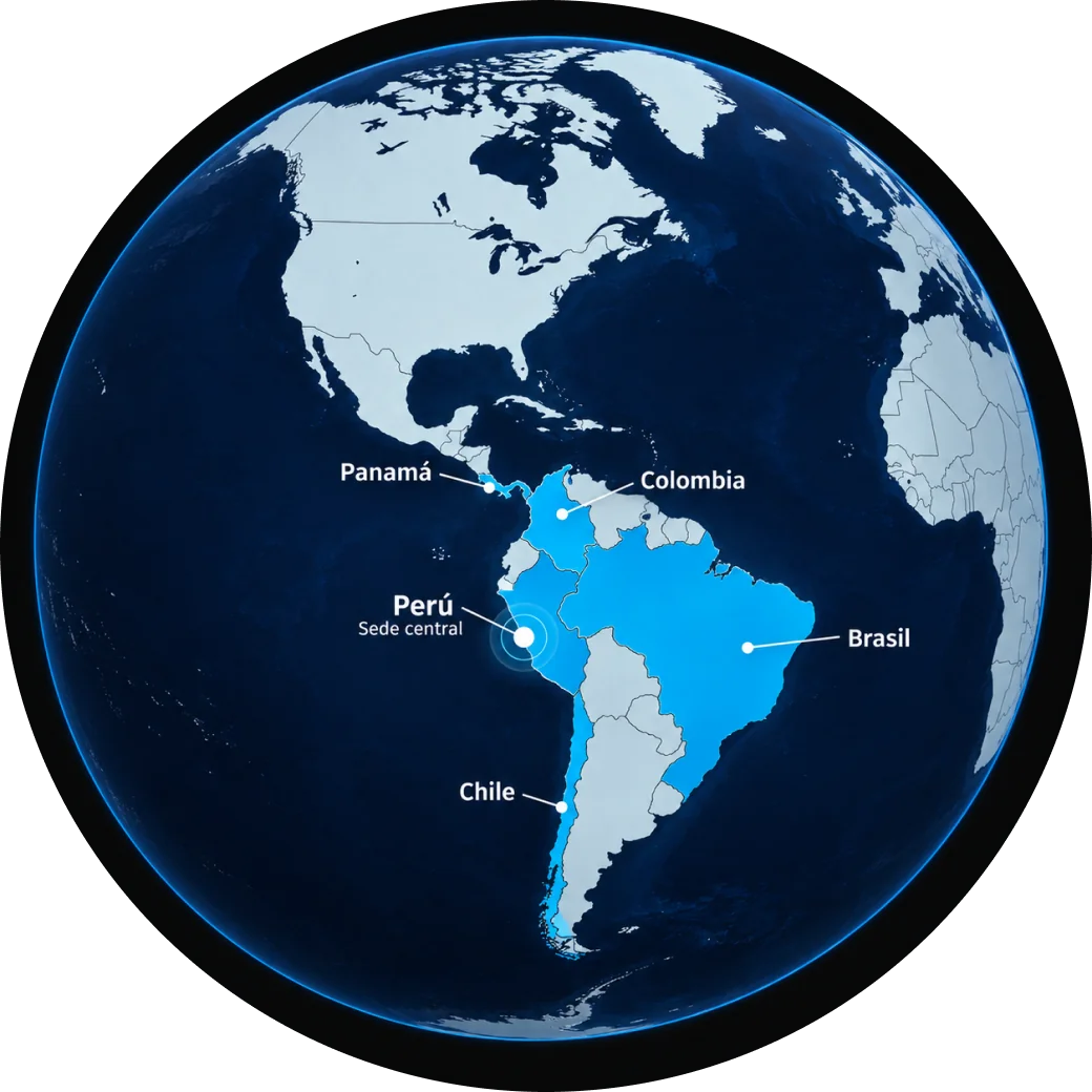 Cobertura regional de Grufama: Perú (sede central), Colombia, Chile, Panamá y Brasil